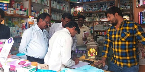 VMC enforcement teams inspects medical shops in Vijayawada. (Photo| EPS)
