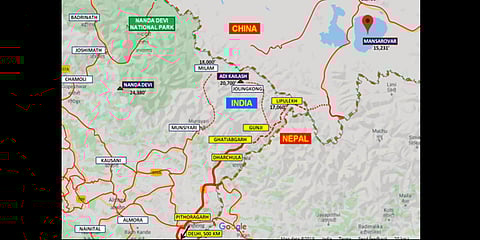 A map of the new route to Kailash Mansarovar from Pithoragarh. (photo| Special Arrangement)