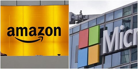 Amazon and Microsoft logos (File photo | AP)