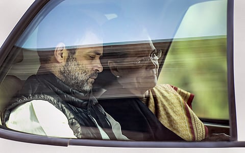 Congress President Sonia Gandhi along with Rahul Gandhi leaves Parliament House after attending proceedings during the Budget Session in New Delhi Tuesday Feb. 11 2020. (Photo | PTI)