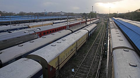 Trains parked at railway station during ongoing lockdown. (Photo | Anil Shakya, EPS)