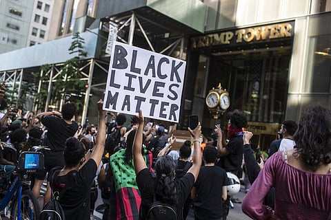 Protesters march in front of Trump Tower during a solidarity rally for George Floyd. (Photo| AP)