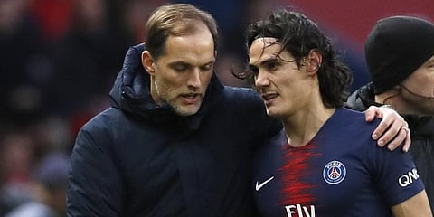 PSG gaffer Thomas Tuchel with striker Edinson Cavani (Photo | AP)
