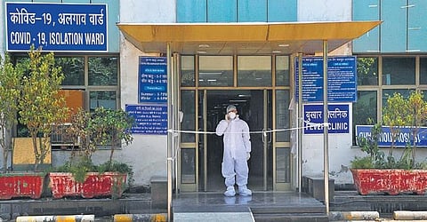 A medical staff stands outside an isolation ward in a hospital. | (Photo | ANIL SHAKYA)