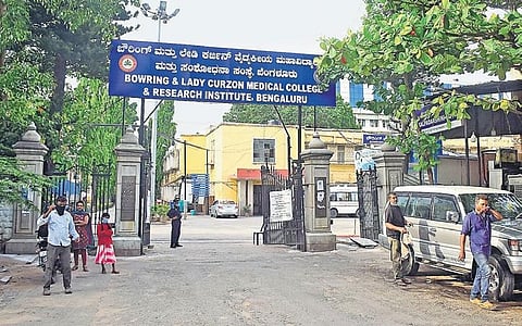 Visitors outside Bowring and Lady Curzon Hospital on Tuesday | Pandarinath B