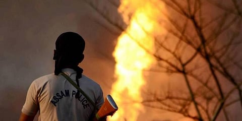 Apart from fire tenders of the company, the Army, Air Force, IOC and Assam Gas Company are trying to control the blaze from expanding to nearby areas. (Photo | PTI)