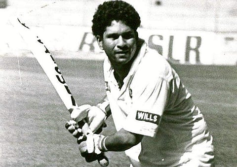 Sachin Tendulkar swinging the bat during a practice session. (File Photo | EPS)