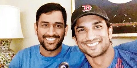 Former Indian skipper MS Dhoni (L) with Bollywood actor Sushant Singh Rajput (Photo | Twitter)