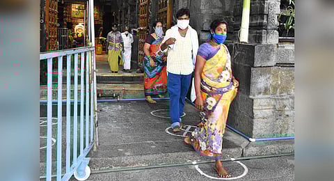 People coming out after darshan at Sri kalahasti temple. (Photo | Madhav K, EPS)