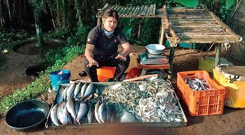 Sukant Pani at his roadside fish stall at Mahendragada chowk. (Photo| EPS)