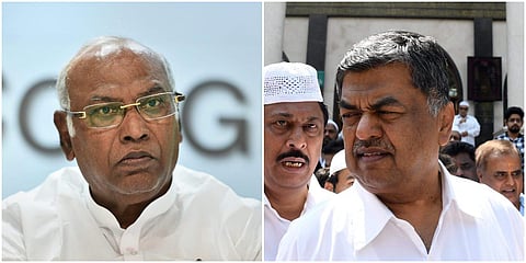 Senior Congress leaders Mallikarjun Kharge (L) and BK Hariprasad (File photo| PTI and EPS)