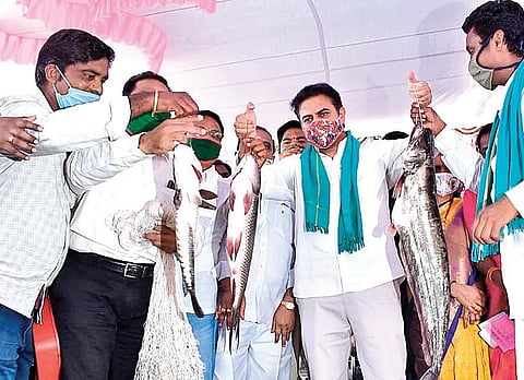 Municipal Administration and Urban Development Minister KT Rama Rao during the inauguration of an integrated rythu bazaar in Sircilla on Tuesday