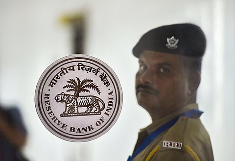 A Security personnel stands guard at the RBI. (Photo | PTI)