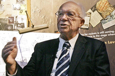 In this Oct. 4, 2007, file photo, Dr. Sergei N. Khrushchev, son of former Soviet Prime Minister Nikita Khrushchev, speaks about the historic launch of Sputnik I in the Alder planetarium's exhibit in Chicago, Ill. Khrushchev died Thursday, June 18, 2020, a