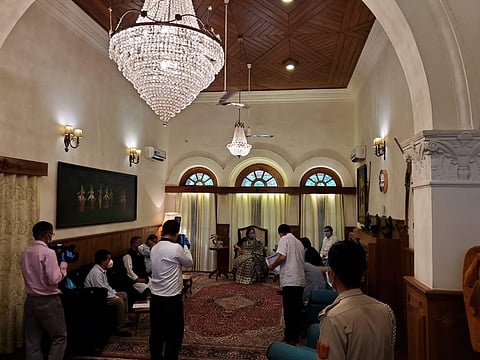 The NPP MLAs and others at the Raj Bhawan in Imphal (Photo | EPS)