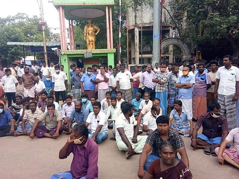 A protest at Sathankulam against the deaths of the two traders
