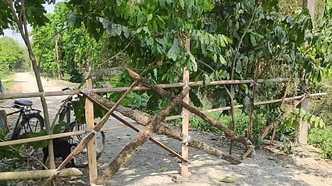 A village road in Assam blocked to contain virus spread (Photo | EPS)