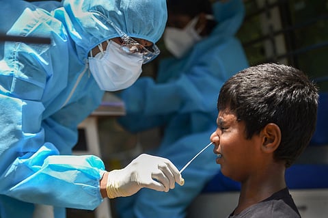 A health worker collects swab samples for COVID-19 testing. (Photo| PTI)