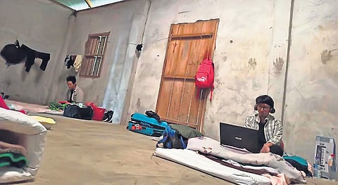 Final-year students of Delhi University are staying at this Covid-19 quarantine facility in Manipur. They have no access to the internet, are struggling with poor cellphone connectivity. (Photo | EPS)