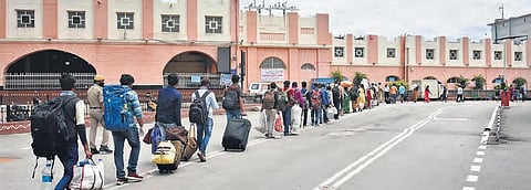 Passengers queue up to board trains at Secunderabad railway station | Vinay Madapu