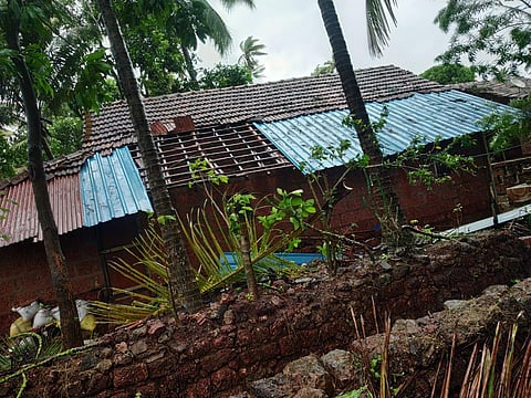 Thatched roofs and trees uprooted in Ratnagiri district of Maharashtra as cyclone Nisarga hit the coastal areas on Wednesday. (By special arrangement)