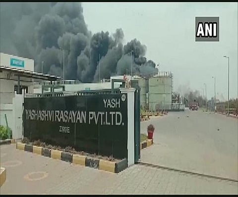 Smoke billows from the chemical factory after a boiler blast in Dahej, Gujarat on Wednesday. (Photo | ANI)
