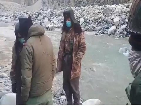 Water-flow increases in Galwan river. (Photo | Twitter/@ani_digital)