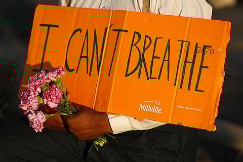 'You are not alone,' the large crowd at Brooklyn's Cadman Plaza chanted before an emotional Terrence Floyd, wearing a mask and a T-shirt bearing his brother's likeness (Photo | AP)