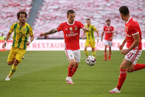 Players of Benfica and Todela vye for the ball during a Portuguese league match. (Photo | Twitter/Benfica)