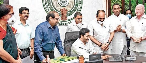 Chief Minister YS Jagan Mohan Reddy launching the online waste exchange platform at his camp office in Tadepalli on Friday. (Photo| EPS)