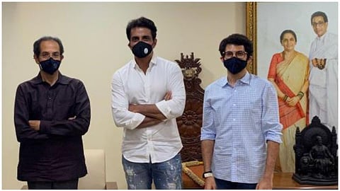 Sonu Sood with Maharashtra CM Uddhav Thackeray. (Photo | Twitter)
