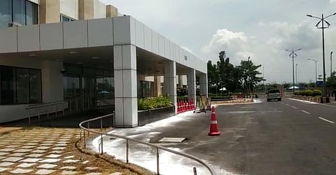 Bleaching powder sprayed after positive cases recorded in the premises of secretariat in Velagapudi on Monday. (File photo| EPS)