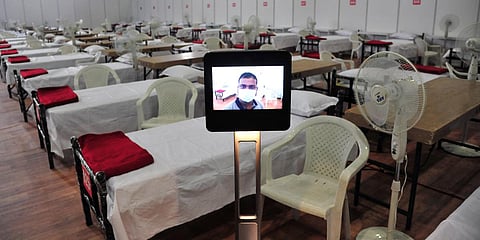 Facility for COVID patients treatment centre is all set at Bengaluru International Exhibition Centre (BIEC) in Bengaluru on Thursday