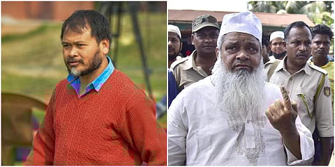 Activist Akhil Gogoi (L) and AIUDF chief Badruddin Ajmal. (File photo| PTI)
