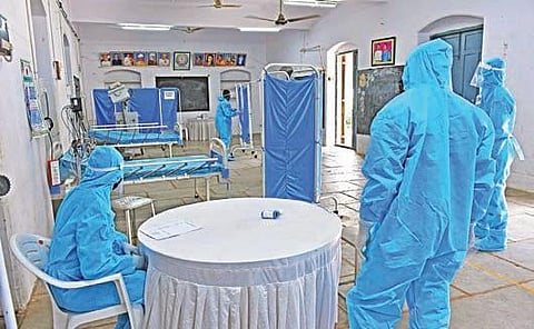 A Covid-19 triage centre set up at a school in Vijayawada | Prasant Madugula