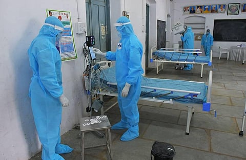 Triage center established at Bishap Ajaraiah Girls High School in Vijayawada on Saturday. (Photo | Prasant Madugula, EPS)