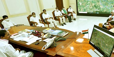 CM K Chandrasekhar Rao during a review meet on irrigation in Hyderabad on Sunday.
