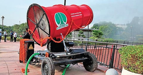 The ‘Anti-Smog Gun’ at Central Park in Connaught Place on Monday (Photo | EPS)