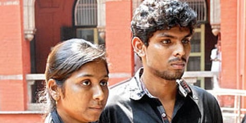 File photo Vidya Rani, daughter of slain forest brigand Veerappan, with husband Mariya Deepak on the High Court premises after their reunion. (File Photo)