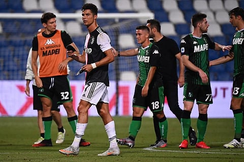 Juventus' Portuguese forward Cristiano Ronaldo reacts during the Italian Serie A football match. (Photo | AFP)