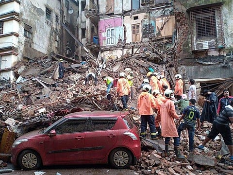 NDRF rescue work underway at collapsed site of Bhanushali Building in South Mumbai on Thursday evening. (Photo | Twitter)