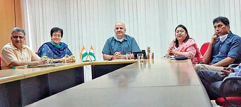 Education Minister Deputy CM Manish Sisodia holds a meeting | Express photo