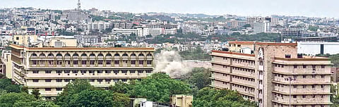 A wide-angle view of the old Secretariat building being razed on Tuesday. (File photo| Vinay Madapu, EPS)