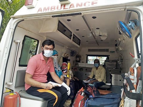 An ambulance in Vijayapura for COVID-19 patients