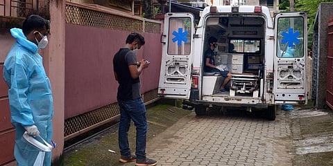 A COVID-19 patient being taken to hospital for treatment in Guwahati. (Photo| ANI)