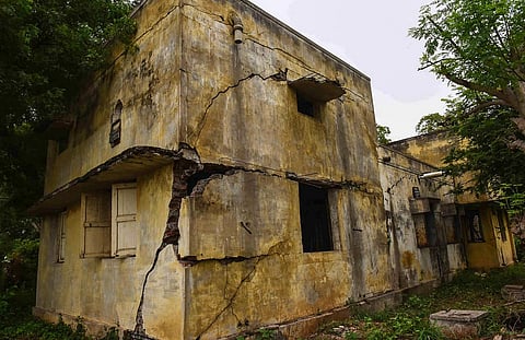 The control room has not been properly maintained and is now showing wear and tear.