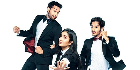 Katrina Kaif, Siddhant Chaturvedi and Ishaan Khatter in horror-comedy 'Phone Bhoot'. (Photo | Siddhant Chaturvedi Twitter)