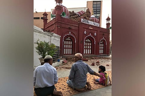 Witnesses claim the masjid’s dome came crashing down around 6.45 am. (Photo | Abu Sufian, EPS)