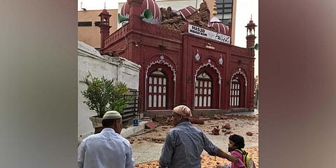 Witnesses claim the masjid’s dome came crashing down around 6.45 am. (Photo | Abu Sufian, EPS)