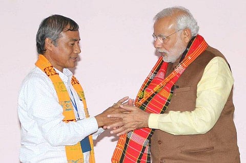 Tripura BJP MLA Rampada Jamatia with PM Narendra Modi (Photo | Twitter)